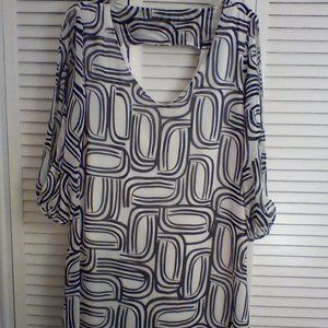 Geometric Print White & Black Chiffon Dress